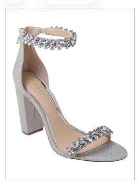 Jewel Badgley Mischka Mayra Silver Glitter Block Heels Women’s Size 8